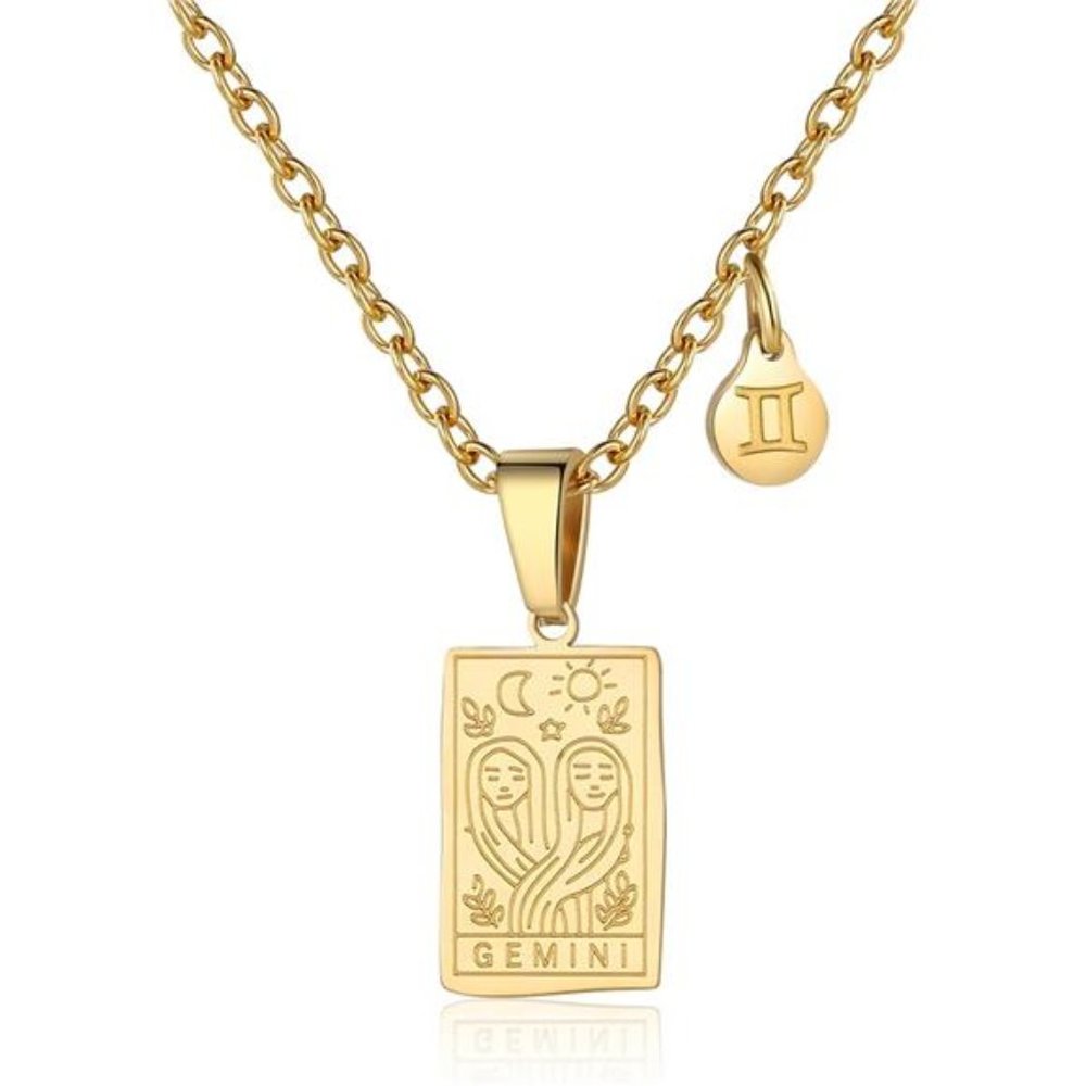 Zodiac Sign Necklace Gemini Constellation Tarot Card Pendant Double Sided